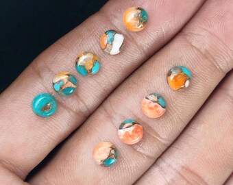 Naturliga ostronkoppar turkos cabochoner: Runda ädelstenar med platt baksida, 6 mm (2 st)