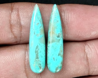 100% Natural Arizona Turquoise 8 x 30 MM Pear Shape Cabochon Pair, Flat Back Gemstone, Jewelry Supplies - Cabochon Pair for Crafting