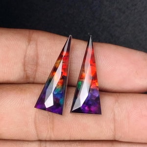 Ammolite Stone Doublet Pair: Checker Cut Gemstones, 10 x 28 MM