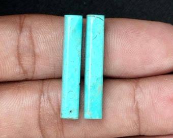 AAA+ Quality Mohave Arizona Natural Turquoise 5 x 29 MM Rectangle Shape Cabochon Pair, Calibrated Gemstones, Flat Back For Jewelry Making