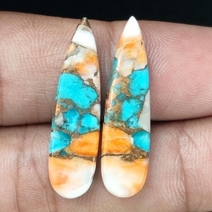 aaa Quality Spiny Oyster Copper Turquoise 8x33 MM Pear Shape Smooth Cabochon Pair, Loose Gemstone, Flat Back Jewelry Making Supplies