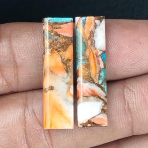 Gorgeous Spiny Oyster Copper Turquoise Rectangle Shape Smooth Cabochon Pair, Loose Gemstone, Flat Back aaa Quality Jewelry Making 8x30 MM