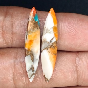 AAA+ Spiny Oyster Copper Turquoise 7x30 MM Smooth Marquise Cabochon Matched Pair, Loose Gemstone, Flat Back Perfect For Earrings Making