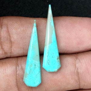 Unique Arizona Natural Turquoise Long 8 x 30 MM Antique Shape Cabochon Pair, Calibrated Gemstones, Flat Back For Jewelry Making Projects