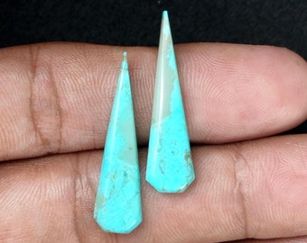 Unique Arizona Natural Turquoise Long 8 x 30 MM Antique Shape Cabochon Pair, Calibrated Gemstones, Flat Back For Jewelry Making Projects