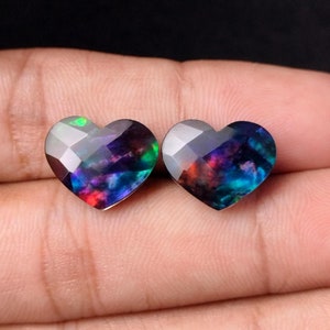 Ammolite Heart Cabochons: 12x15mm Gemstone Pair for Jewelry