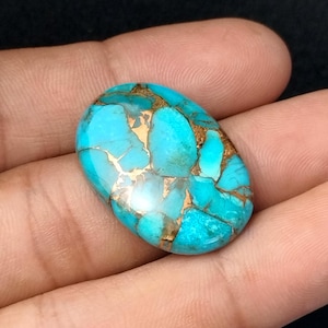 Blue Copper Turquoise Cabochon: Oval Loose Gemstone, 26.00 Ct