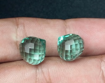 Handcrafted Aquamarine Quartz 12 x 12 MM Checkerboard Onion Shape Drops, Loose Gemstone semiprecious stones 2 Matched Pair