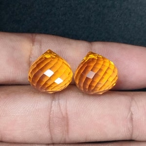 Faceted Citrine Quartz 12 x 12 MM Checkerboard Onion Drops, Loose Gemstone semiprecious stones 2 Matched Pair Earrings Making