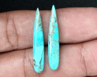 Authentic Natural Arizona Turquoise 7 x 29 MM Pear Shape Cabochon Pair, Flat Back Gemstone, Calibrated Gemstone, Jewelry Supplies