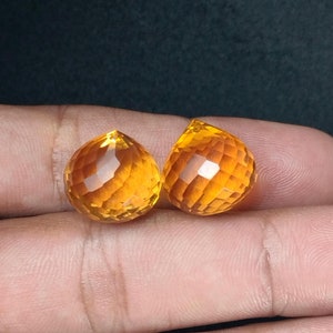 Handcrafted Citrine Quartz 12 x 12 MM Checkerboard Faceted Onion Drops, Loose Gemstone semiprecious stones 2 Matched Pair Earrings Making