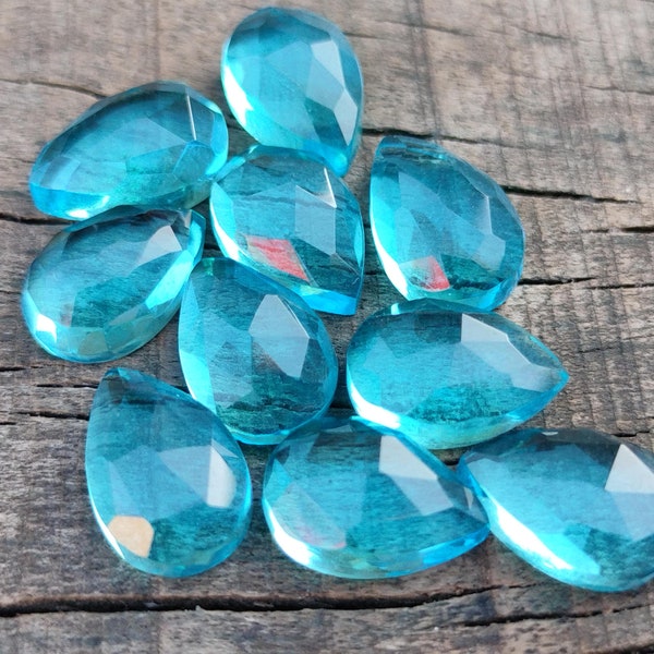 Hand Cut London Blue Topaz Rose Cut Cabochon for Jewelry Making, Calibrated Cabochon Gemstones, Back Flat, Calibrated Size Available