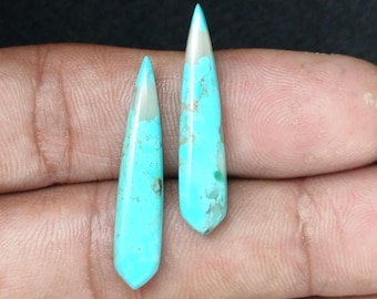 8 X 30 MM Natural Arizona Turquoise Unique Shape Cabochon Pair, Genuine Gemstone Set For Jewelry Making Supplies