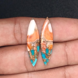 Unique Natural Spiny Oyster Copper Turquoise Marquise Shape Cabochon Pair, Calibrated Gemstone, aaa Qualty, Flat Back, Jewelry Making