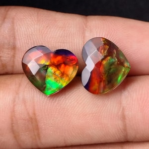 Ammolite Stone Doublet Pair: Heart Shape Checker Cut (12 x 15 MM)