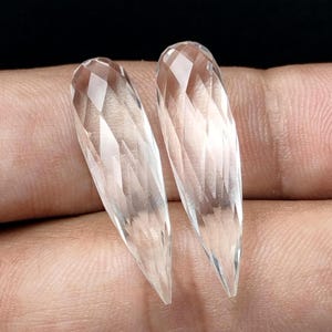 Clear Crystal Quartz Teardrop Briolettes: Faceted Gemstone Drops, 8x30mm (2 Pcs Set)