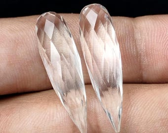 Clear Crystal Quartz 8x30 MM Long Teardrop, Smooth Faceted Briolette Drops, Calibrated Gemstones, Tear Drop Stones, Jewelry Making 2 Pcs Set