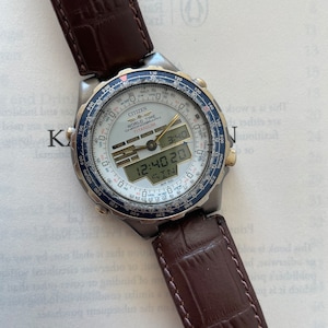 Citizen World Time Chronograph Vintage Pilot Watch. Seiko Tissot Aviation Military Promaster Retro Omega Gift Ideas Anniversary Birthday