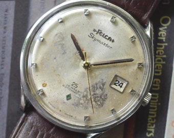 Montre Suisse Felca Skymaster Automatique - Mécanique Homme, Boîtier Doré 34 Mm, Bracelet Cuir, Occasion
