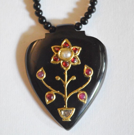 Black Onyx Gold Studded Necklace With Diamond Rub… - image 1