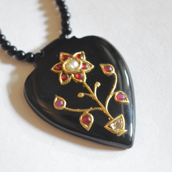 Black Onyx Gold Studded Necklace With Diamond Rub… - image 2