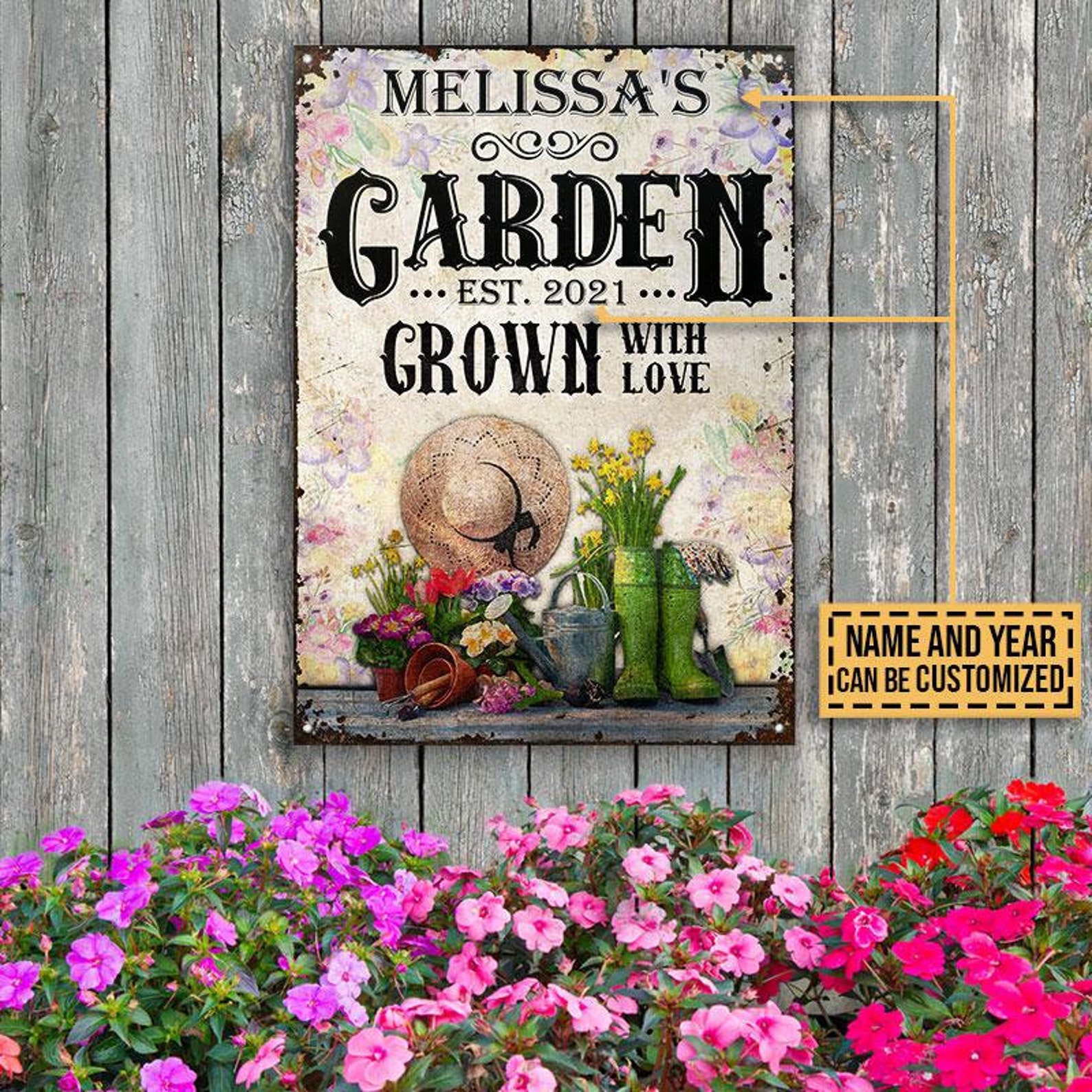 Personalized Garden Metal Sign Floral Grown With Love Etsy