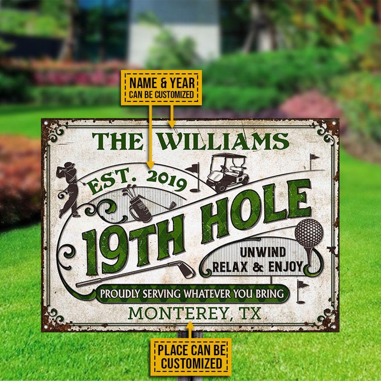 Personalized Golf Metal Signs 19th Hole Sign Custom Family Etsy