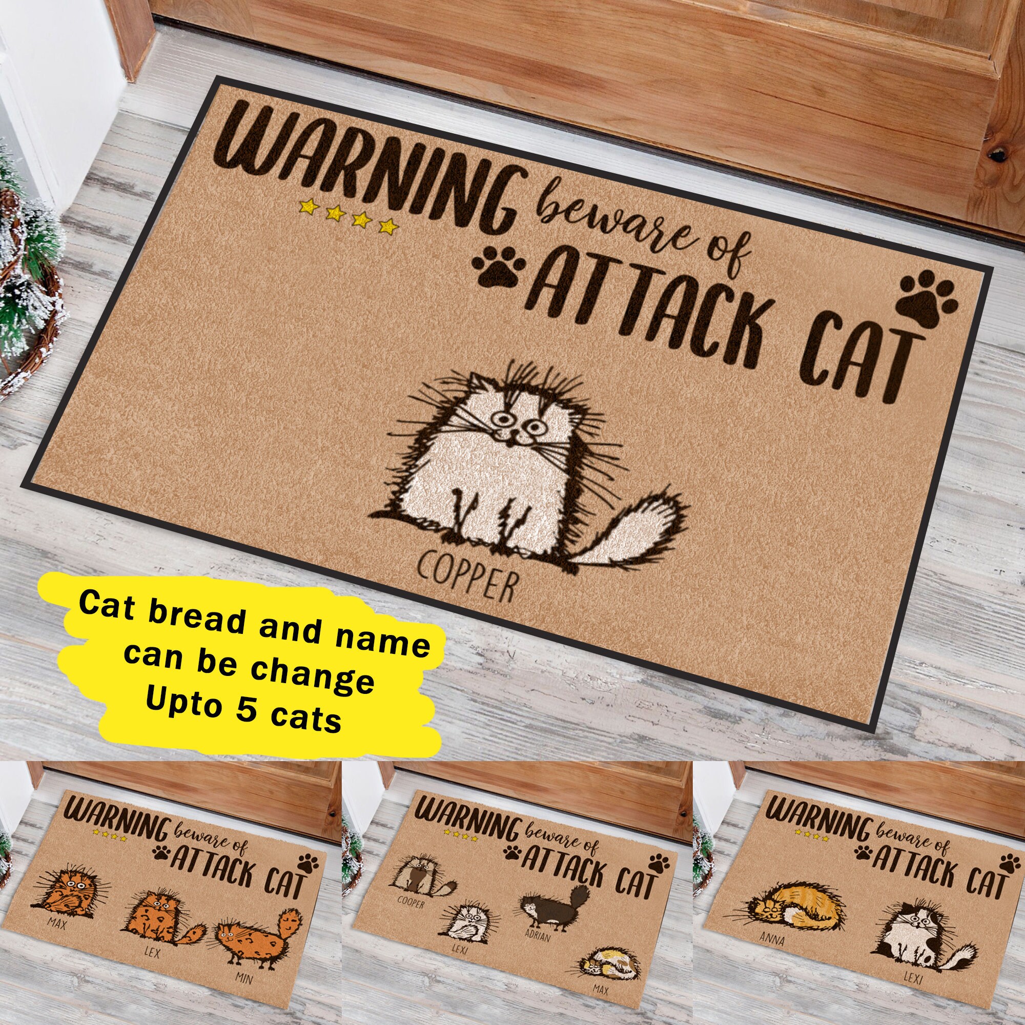 Personalized Cat Doormat Customized Fluffy Cat Warning Beware Etsy