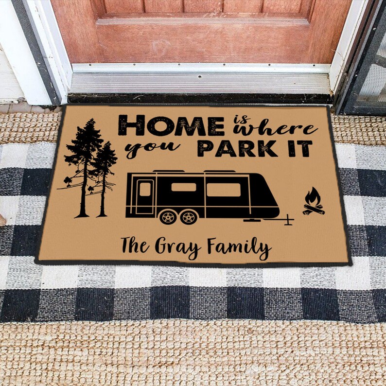 Personalized Camping Doormat Home Is Where You Park It Etsy