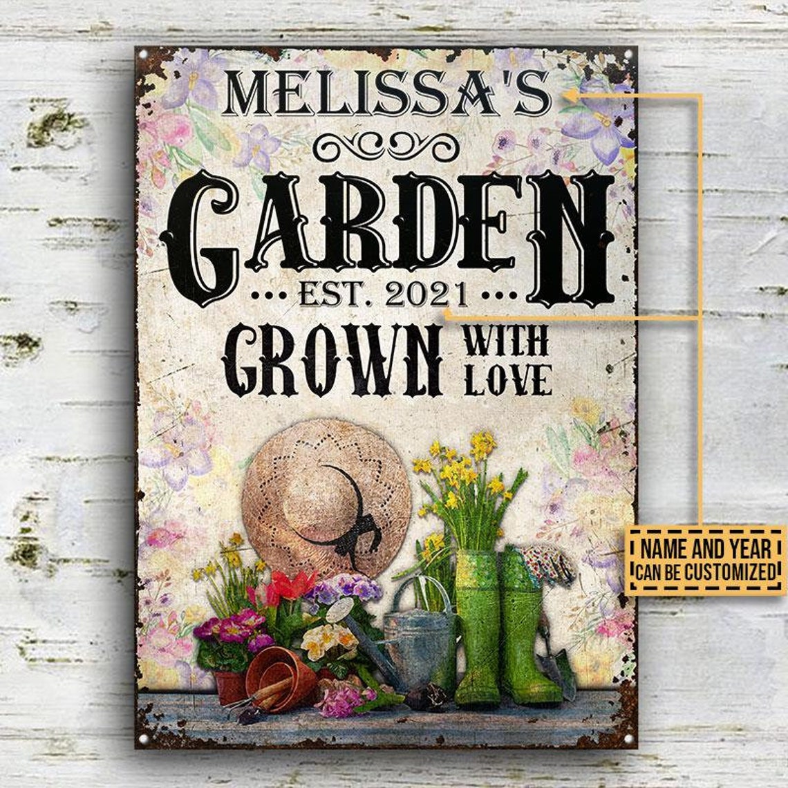Personalized Garden Metal Sign Floral Grown With Love Etsy