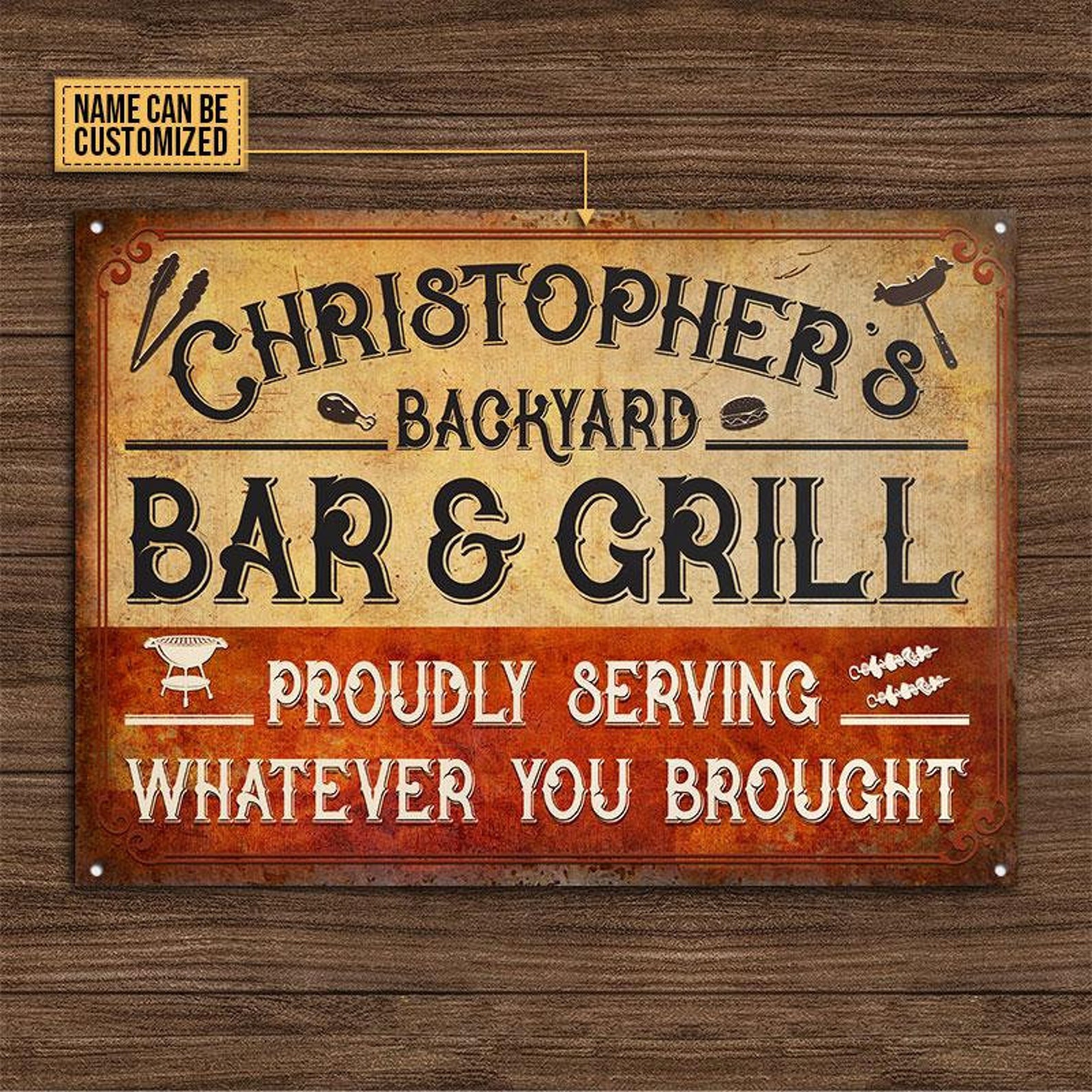 Personalized Backyard Metal Sign Grilling Bar & Grill Metal Etsy