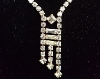 vintage rhinestone necklace/ mid-century/ 1950's