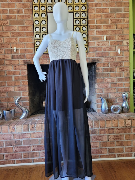 Vintage lace and chiffon long dress, evening gown,