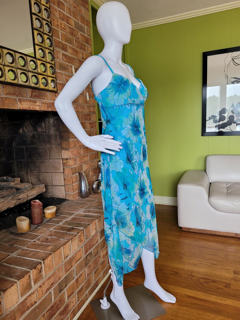 Vintage 1980s Blue Floral Strapless Dress | XS/S