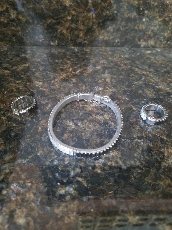 Rhinestone bangle bracelet/ half clear and  half b