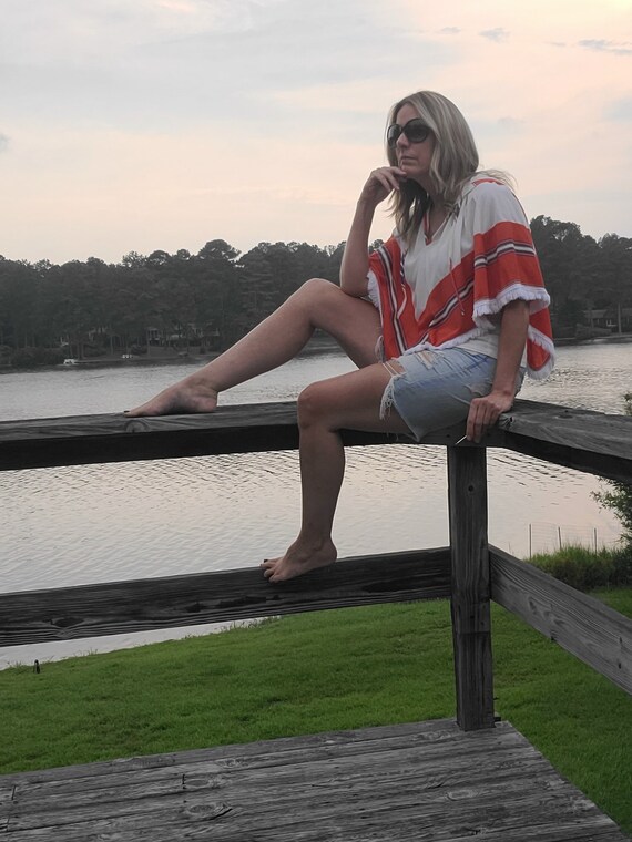 Poncho/ With Hood/ Terry Cloth/ Vintage 70's Poncho/ Beach