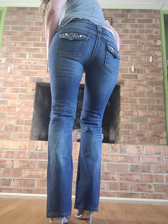 Vintage embellished flap pocket jeans, size 6, Vin