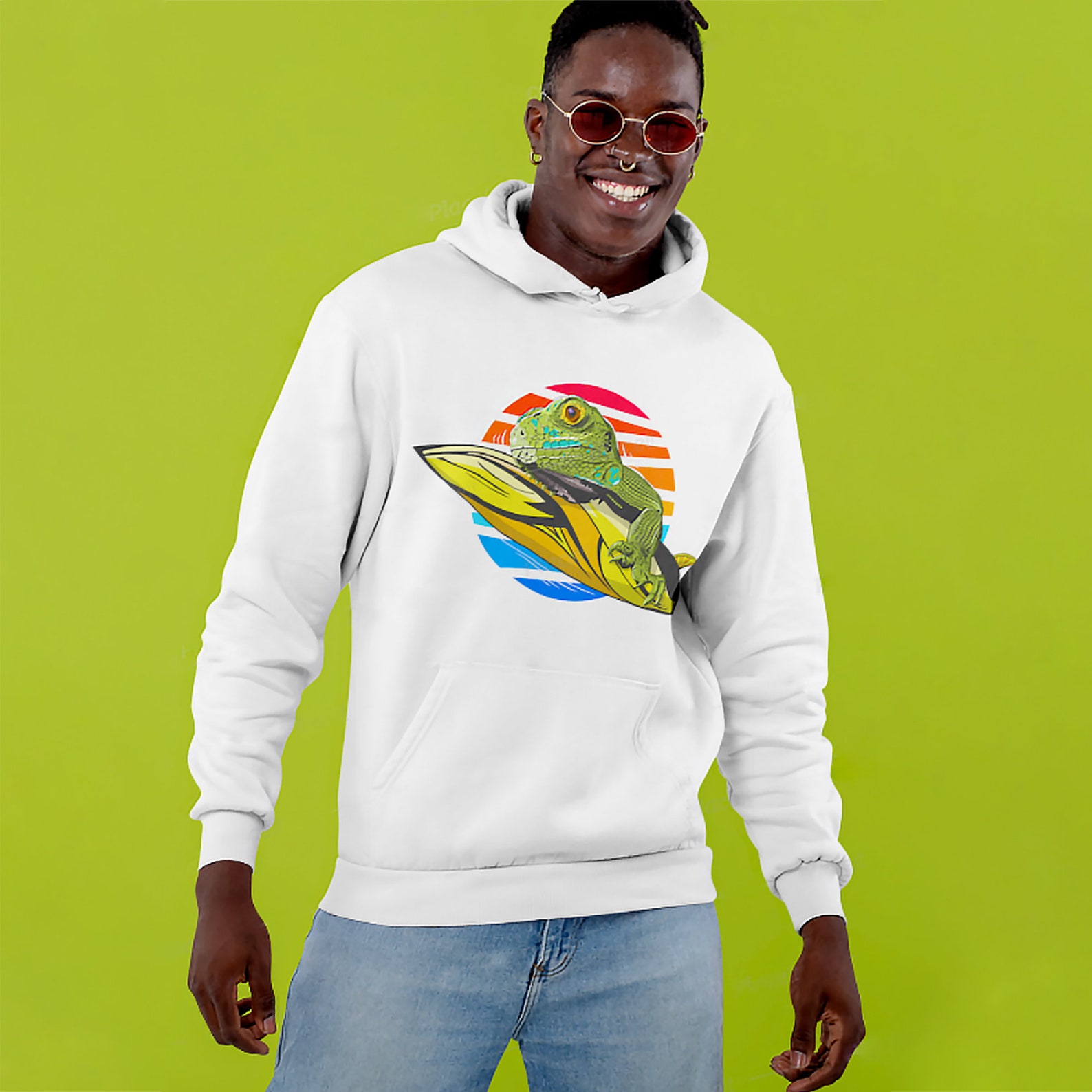 California Hoodie Sunset Lizard with surfboard Unisex Etsy