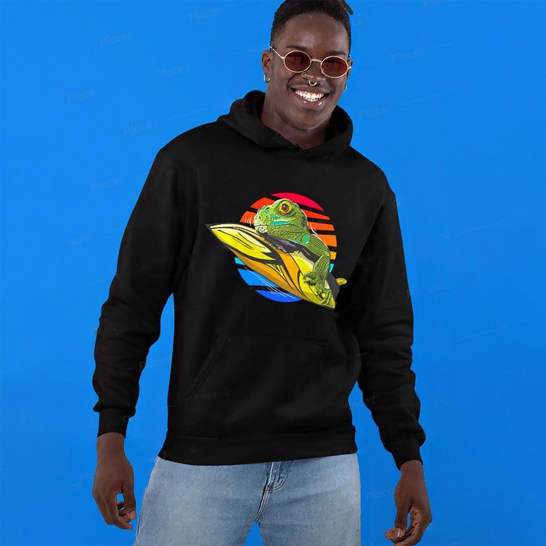 California Hoodie Sunset Lizard with surfboard Unisex Etsy