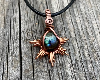 Labradorite pendant handmade copper wrapped healing stone necklace blue sun necklace spiritual gift