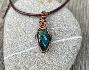 Indigolite pendant blue tourmaline copper wrapped necklace handmade rare healing stone jewelry