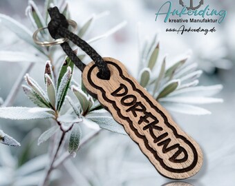 Keychain DORFKIND engraving made of genuine walnut wood