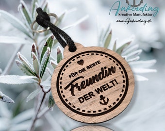 Keychain made of real walnut wood - BEST FRIEND -