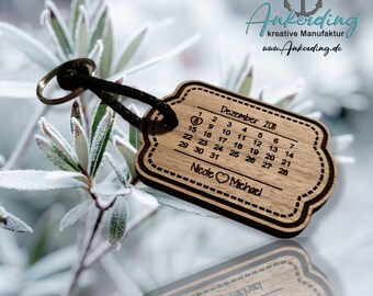 Cool Keychain GENUINE walnut wood - with request NAME and DATE -