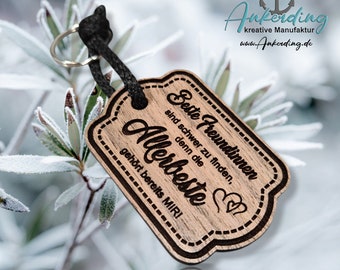 Keychain made of real walnut wood - BEST FRIEND -