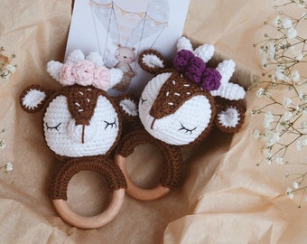 Deer stuffed animal rattle Twin baby gift Gender reveal Gift for twin girl Expecting baby shower box Gift box Twin mom woodland baby shower