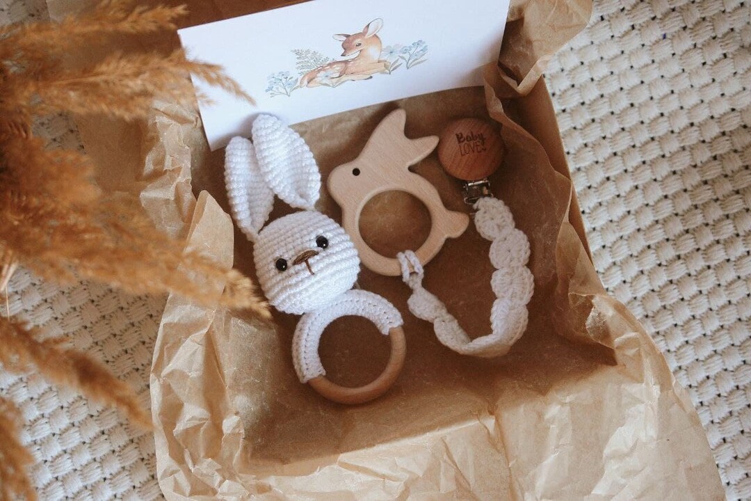 White Gender Neutral Baby Gift Box Bunny for Parents to Be. First Time ...