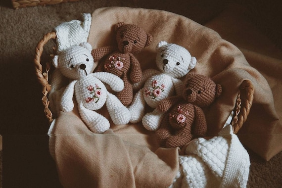 Bear stuffed animal for Twin baby Christmas gift 1st birthday. Beige ivory brown bear for toddler baby shower gift
