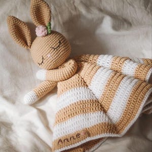 Crochet Bunny Lovey Blanket: Beige Baby Comforter, Newborn Gift