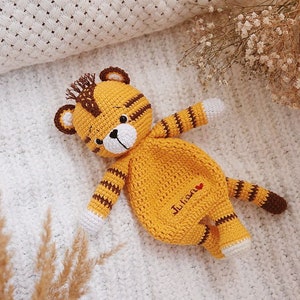 Tiger lovey security blanket cuddler baby toy Personalized doydou comfort blanket Baby shower gift safari stuffed animal toy Comforter